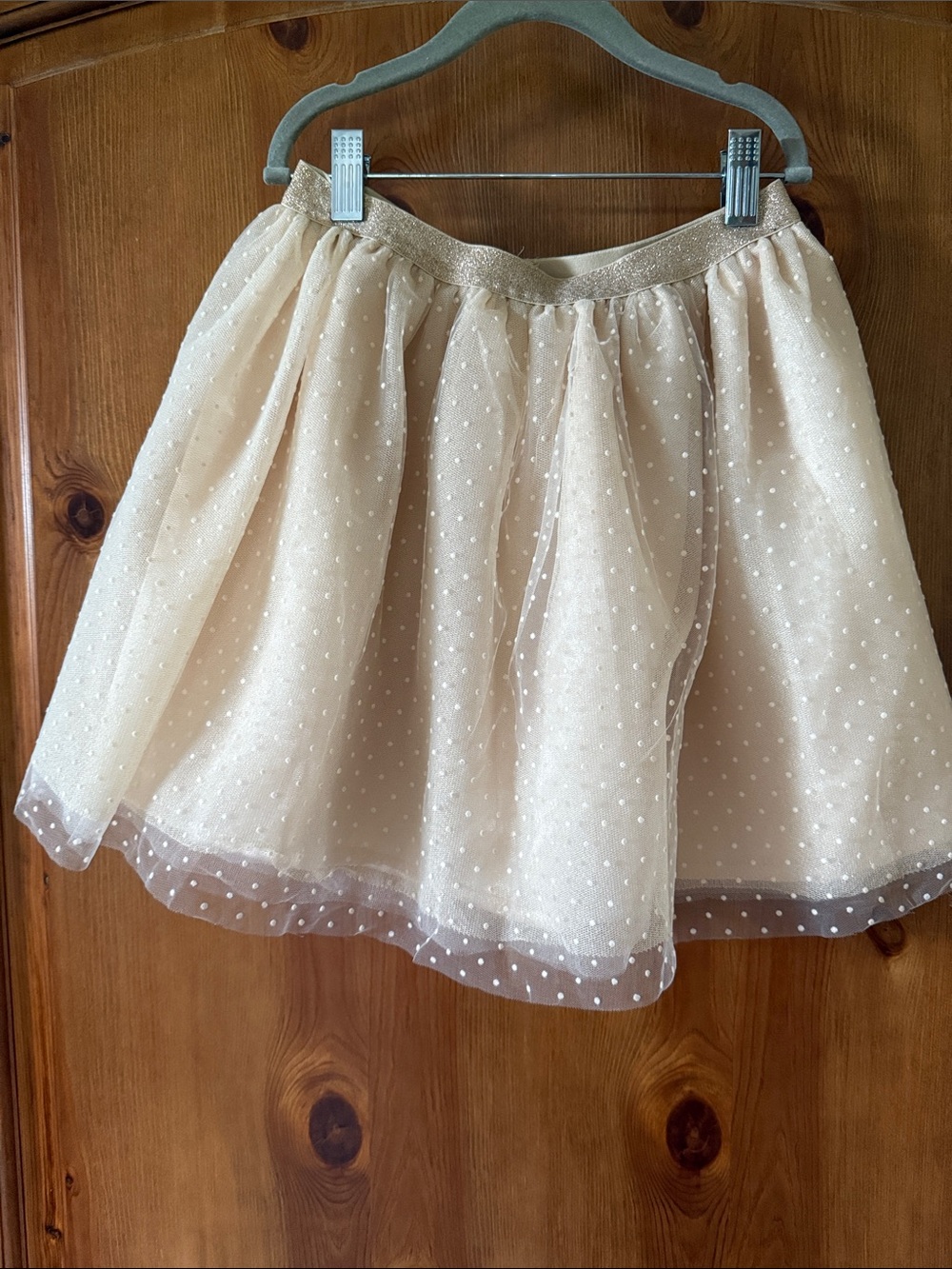 Cream Polka Dot Tulle Skirt with lurex waistband